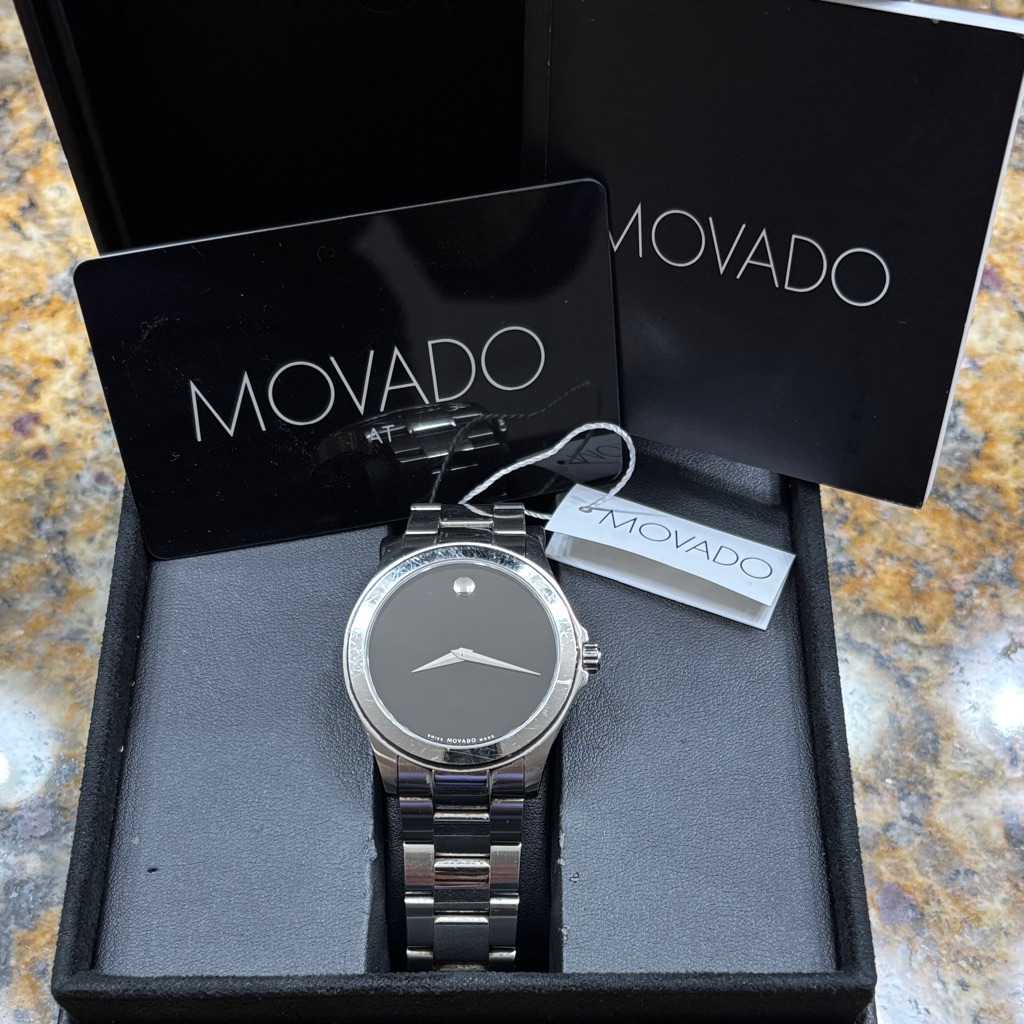 Movado Black Dial With Silver Bracelet Watch
